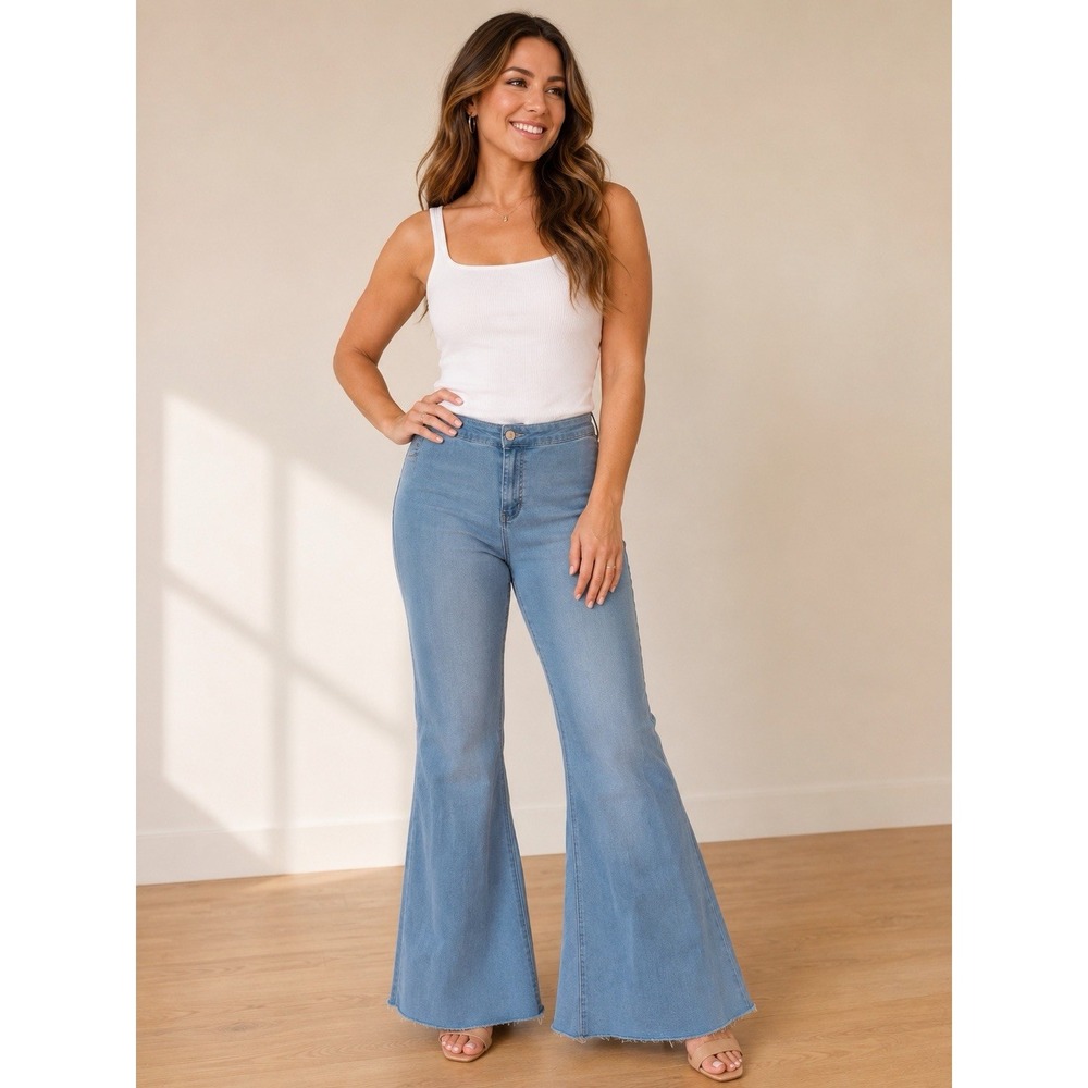 Free‎ People Just Float On Flare Jeans Sz 28 Blue High Rise Bell Bottom Festival